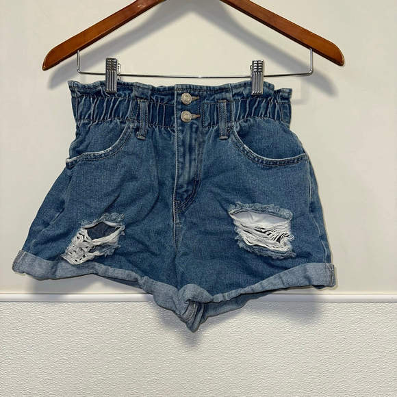 Forever 21 Pants - Women's Forever 21 Denim Shorts Size S Light Blue Distressed Elastic Waistband